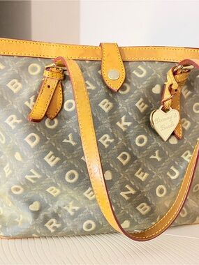 Dooney & Bourke Yellow Trim Logo Tote with Heart Charm